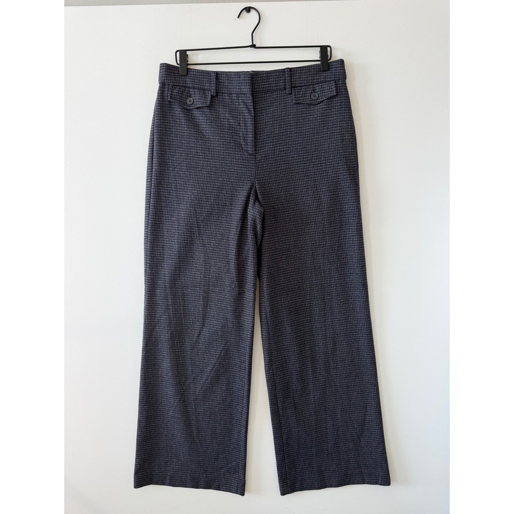 Loft Navy White Houndstooth High Waist Wide Leg Trouser Pants 10